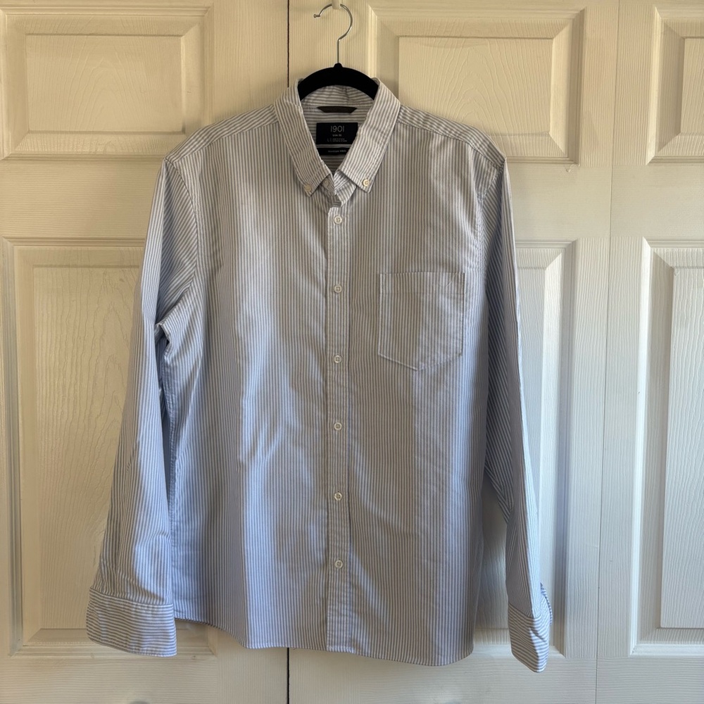 1901 Montlake Wash Trim Fit Blue White Stripe Button-Down Shirt Career Office‎ L